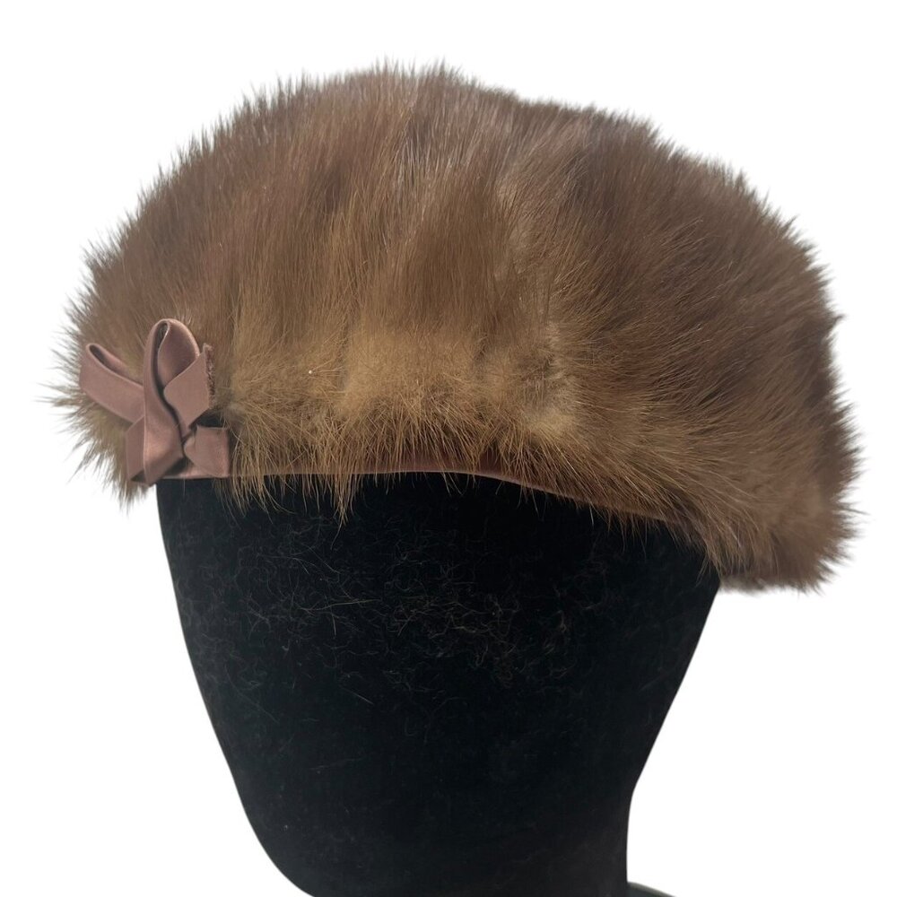 Amrose LS Ayres & Co Women's Vintage Mink Fur Pillbox Hat Union Made 6 7/8 50's